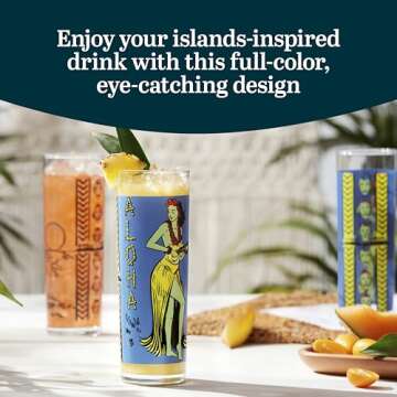 Libbey Zombie Blue Glass Tumbler Set, Vintage-Style Tiki Drinking Glasses Set of 4, Exotic, Tall Dri...