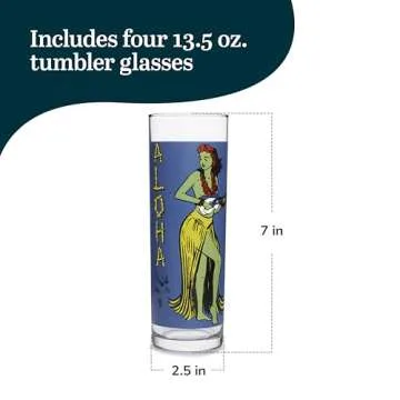 Libbey Zombie Blue Glass Tumbler Set, Vintage-Style Tiki Drinking Glasses Set of 4, Exotic, Tall Drinking Glass Cups for Backyard Luau or Pool Party
