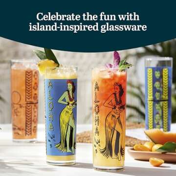 Libbey Zombie Blue Glass Tumbler Set, Vintage-Style Tiki Drinking Glasses Set of 4, Exotic, Tall Drinking Glass Cups for Backyard Luau or Pool Party