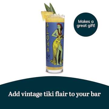 Libbey Zombie Blue Glass Tumbler Set, Vintage-Style Tiki Drinking Glasses Set of 4, Exotic, Tall Drinking Glass Cups for Backyard Luau or Pool Party