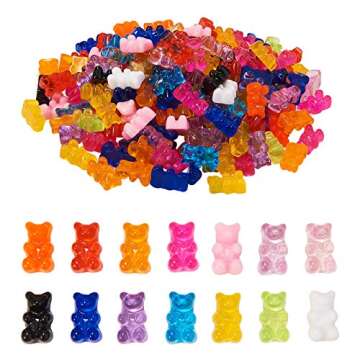 LiQunSweet 200 Pcs Colorful Translucent Gummy Bear Charms for Crafts and Jewelry Making