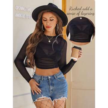 Avidlove Sheer Long Sleeve Tops for Women - Sexy Crop Top in Plus Sizes