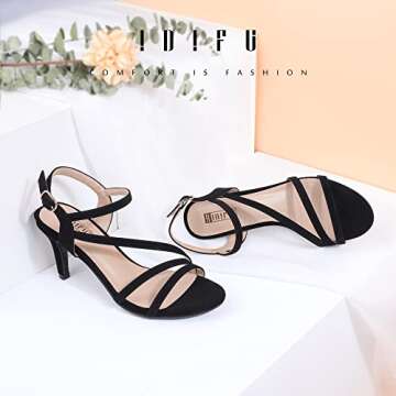 IDIFU Women's Black Nude White Silver Heels for Women Dress Kitten Heels Strappy Open Toe Heels Sand...