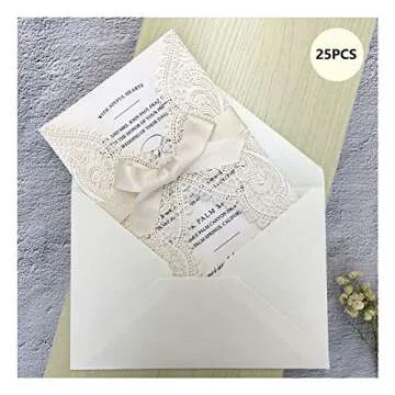 Picky Bride 25pcs 5x7 Wedding Invitations with Envelopes, Laser Cut Lace Hollow with Elegant Ribbons...