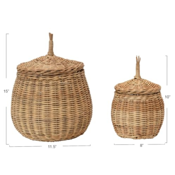 Hand-Woven Wicker Storage Baskets with Lids Set of 2