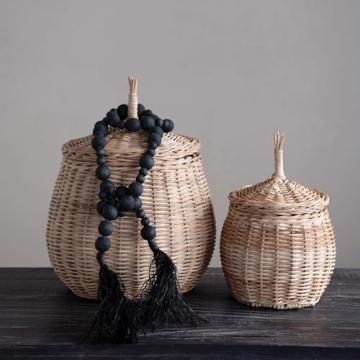 Hand-Woven Wicker Storage Baskets with Lids Set of 2