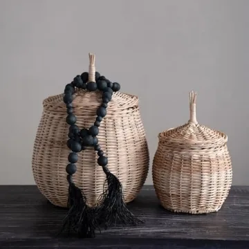 Hand-Woven Wicker Storage Baskets with Lids Set of 2