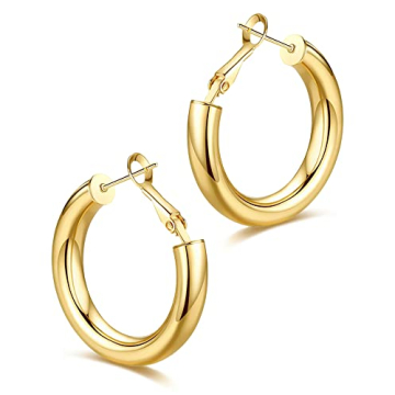 Wowshow Chunky Gold Hoop Earrings, Small Gold Hoop Earrings for Women Chunky Thick Gold Hoops 14K Re...