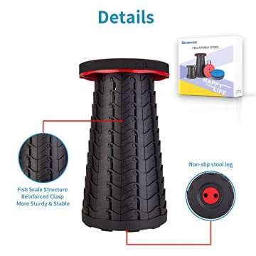 Boreeman Upgraded Folding Stool Lightweight Yet More Sturdy with Load Capacity 400lbs Portable Collapsible Stool Retractable Stool for Camping Fishing Hiking BBQ (Red)