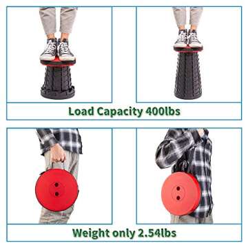 Boreeman Upgraded Folding Stool Lightweight Yet More Sturdy with Load Capacity 400lbs Portable Collapsible Stool Retractable Stool for Camping Fishing Hiking BBQ (Red)