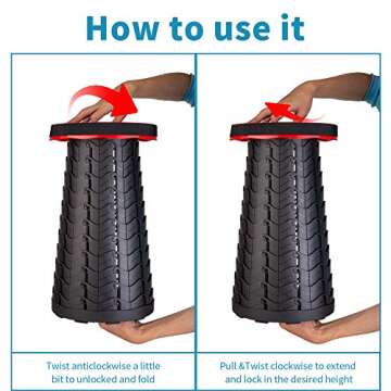 Boreeman Upgraded Folding Stool Lightweight Yet More Sturdy with Load Capacity 400lbs Portable Collapsible Stool Retractable Stool for Camping Fishing Hiking BBQ (Red)