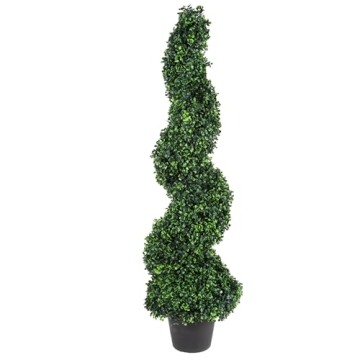 Faux Tree Boxwood Topiary Plant - 50-Inch Artificial Spiral Plant with Realistic Leaves and Planter ...