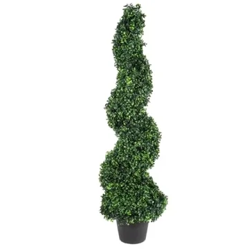 Faux Tree Boxwood Topiary Plant - 50-Inch Artificial Spiral Plant with Realistic Leaves and Planter ...