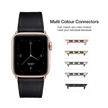 POWER PRIMACY Leather Bands Compatible with Apple Watch Band 38mm 40mm 41mm 42mm-Series 10,Genuine Leather Strap Compatible for Women Men iWatch SE Series 10 9 8 7 6 5 4 3 2 1(Black/Rosegold)