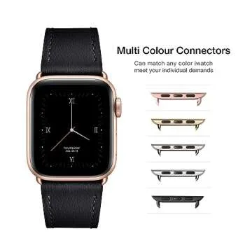 POWER PRIMACY Leather Bands Compatible with Apple Watch Band 38mm 40mm 41mm 42mm-Series 10,Genuine Leather Strap Compatible for Women Men iWatch SE Series 10 9 8 7 6 5 4 3 2 1(Black/Rosegold)