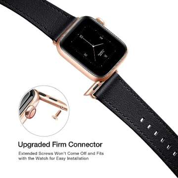 POWER PRIMACY Leather Bands Compatible with Apple Watch Band 38mm 40mm 41mm 42mm-Series 10,Genuine Leather Strap Compatible for Women Men iWatch SE Series 10 9 8 7 6 5 4 3 2 1(Black/Rosegold)