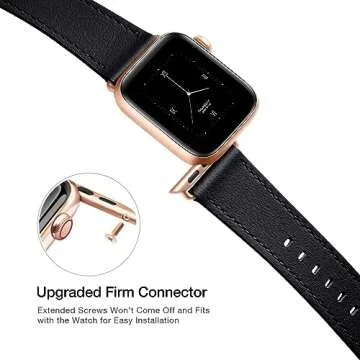 POWER PRIMACY Leather Bands Compatible with Apple Watch Band 38mm 40mm 41mm 42mm-Series 10,Genuine Leather Strap Compatible for Women Men iWatch SE Series 10 9 8 7 6 5 4 3 2 1(Black/Rosegold)