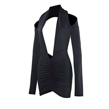 SHIPPOOOU Women Sexy Deep V Neck Long Sleeve Backless Dress Cut Out Bodycon Ruched Mini Club Dresses Black