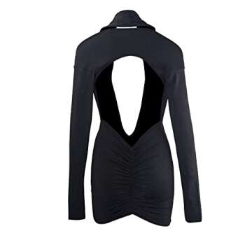 SHIPPOOOU Women Sexy Deep V Neck Long Sleeve Backless Dress Cut Out Bodycon Ruched Mini Club Dresses Black