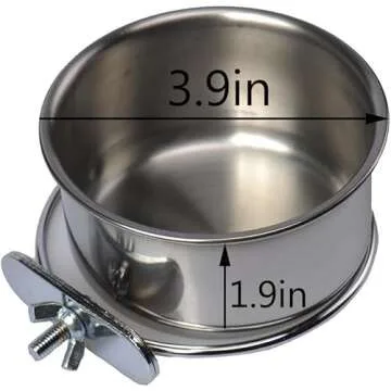 Hypeety Pet Bird Food Feeding and Drinking Hanging Cup Clamp Holder Stainless Steel Hanging Bowl for...