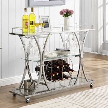 Stylish HOMYSHOPY Bar Serving Cart with Wine Rack