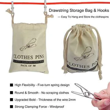 Durable 100 Pcs Stainless Steel Clothespins for Laundry