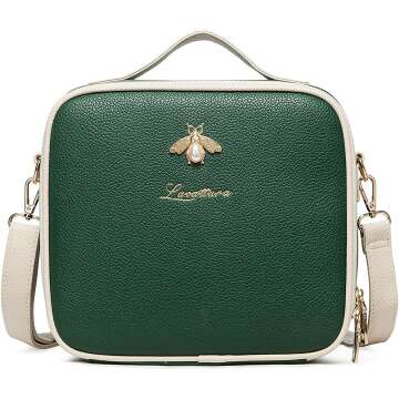 LACATTURA Leather Travel Makeup Bag - Portable Organizer for Women