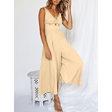 ANRABESS Women's Summer Wide Leg Linen Jumpsuits Dressy V Neck Sleeveless Casual Pants Rompers 2025 Vacation Beach Outfits