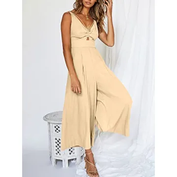 ANRABESS Women's Summer Wide Leg Linen Jumpsuits Dressy V Neck Sleeveless Casual Pants Rompers 2025 Vacation Beach Outfits