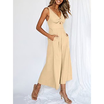 ANRABESS Women's Summer Wide Leg Linen Jumpsuits Dressy V Neck Sleeveless Casual Pants Rompers 2025 Vacation Beach Outfits