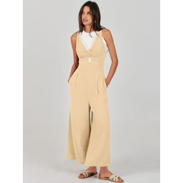 ANRABESS Women's Summer Wide Leg Linen Jumpsuits Dressy V Neck Sleeveless Casual Pants Rompers 2025 Vacation Beach Outfits