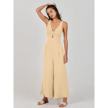 ANRABESS Women's Summer Wide Leg Linen Jumpsuits Dressy V Neck Sleeveless Casual Pants Rompers 2025 Vacation Beach Outfits