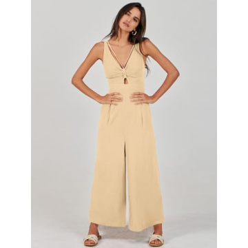 ANRABESS Women's Summer Wide Leg Linen Jumpsuits Dressy V Neck Sleeveless Casual Pants Rompers 2025 Vacation Beach Outfits
