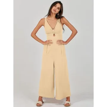 ANRABESS Women's Summer Wide Leg Linen Jumpsuits Dressy V Neck Sleeveless Casual Pants Rompers 2025 Vacation Beach Outfits