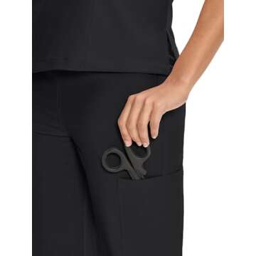 COZYFIT Scrubs for Women Set Medical Uniform - V-Neck Top & Straight Leg Pants with 9 Pockets, Wrinkle-Resistant Unisex Workwear, Black, XS