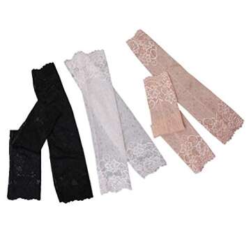 SUPVOX 3 Pairs lace arm sleeves breathable arm cover elbow protector for sun protection (khaki, blac...