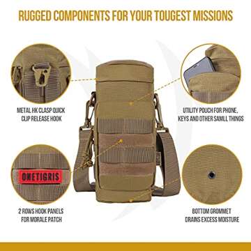 OneTigris Molle Water Bottle Pouch - 32oz Tactical Hydration Carrier with Extra Pouch