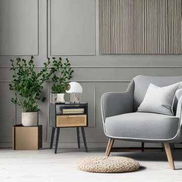 MaxSmeo End Table with Storage Mid Century Nightstand with Rattan Drawer and Shelf, Wood Small Side Coffee Table for Small Space, Living Room and Bedroom, Easy Assembly (Black)