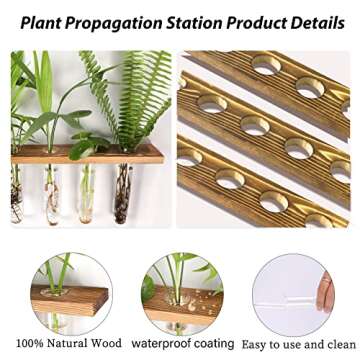MYFINCA Propagation Stations Wall Hanging Planter Terrarium with LED Lights & Wooden Stand Propogation Planter Glass Tube Vase for Hydroponic Plant Cutting Flower, Home Decor (2Tier & 14Tubes)