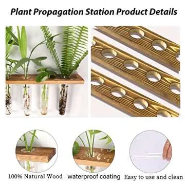 MYFINCA Propagation Stations Wall Hanging Planter Terrarium with LED Lights & Wooden Stand Propogation Planter Glass Tube Vase for Hydroponic Plant Cutting Flower, Home Decor (2Tier & 14Tubes)