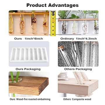 MYFINCA Propagation Stations Wall Hanging Planter Terrarium with LED Lights & Wooden Stand Propogation Planter Glass Tube Vase for Hydroponic Plant Cutting Flower, Home Decor (2Tier & 14Tubes)