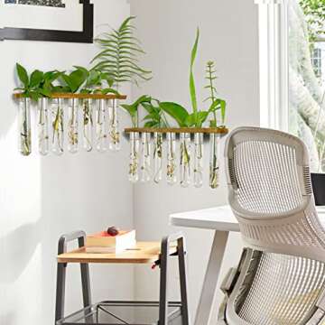 MYFINCA Propagation Stations Wall Hanging Planter Terrarium with LED Lights & Wooden Stand Propogation Planter Glass Tube Vase for Hydroponic Plant Cutting Flower, Home Decor (2Tier & 14Tubes)