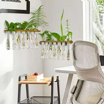 MYFINCA Propagation Stations Wall Hanging Planter Terrarium with LED Lights & Wooden Stand Propogation Planter Glass Tube Vase for Hydroponic Plant Cutting Flower, Home Decor (2Tier & 14Tubes)