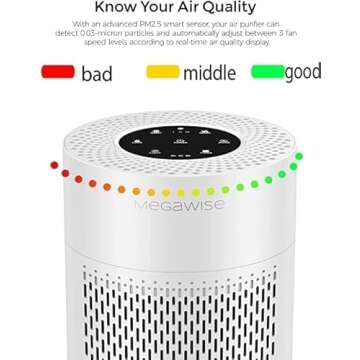 MEGAWISE Smart Air Purifier for Large Rooms, HEPA Filter