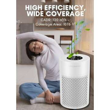 MEGAWISE Smart Air Purifier for Large Rooms, HEPA Filter