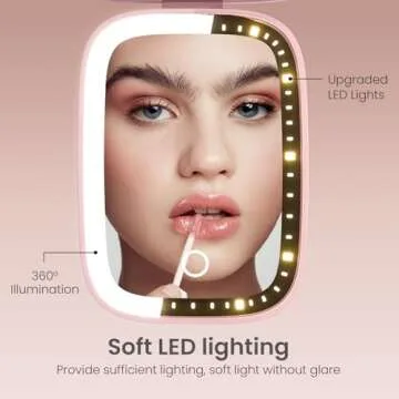 Rechargeable Travel Mirror with Lights 3 Color Modes,1X/3X Magnification Mini Led Compact Makeup Mirror for Purse, Travel Essentials Gifts Stocking Stuffers for Girls Women - Pink