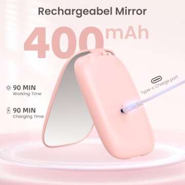 Rechargeable Travel Mirror with Lights 3 Color Modes,1X/3X Magnification Mini Led Compact Makeup Mirror for Purse, Travel Essentials Gifts Stocking Stuffers for Girls Women - Pink