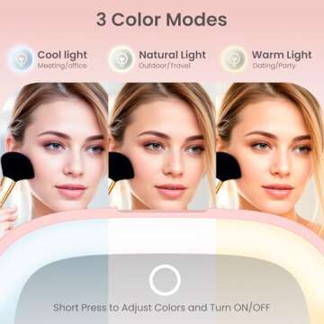 Rechargeable Travel Mirror with Lights 3 Color Modes,1X/3X Magnification Mini Led Compact Makeup Mirror for Purse, Travel Essentials Gifts Stocking Stuffers for Girls Women - Pink