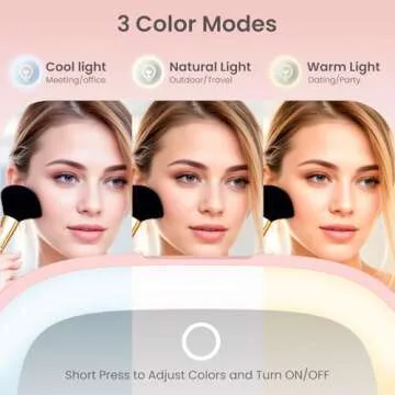 Rechargeable Travel Mirror with Lights 3 Color Modes,1X/3X Magnification Mini Led Compact Makeup Mirror for Purse, Travel Essentials Gifts Stocking Stuffers for Girls Women - Pink