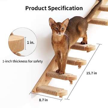FUKUMARU Cat Climbing Shelf Wall Mounted, Four Step Cat Stairway with Jute Scratching for Cats Perch...